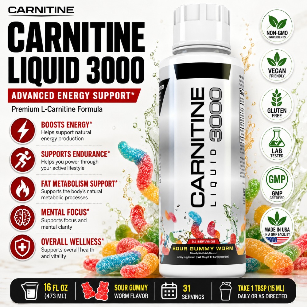 L-Carnitine Liquid - L-Carnitin Flüssig 3000mg Saure Gummibärchen mit